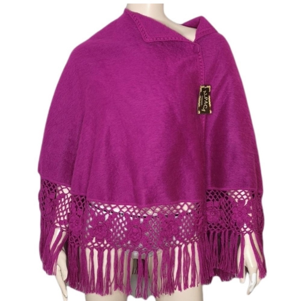 Alpaca Camargo Cape Poncho Crochet Fringe Made‎ in Peru